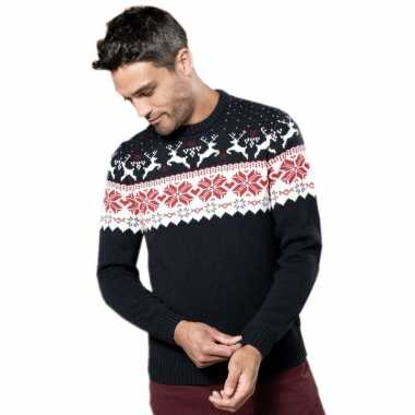 Foute gebreide kersttrui navy/wit nordic print voor volwassenen