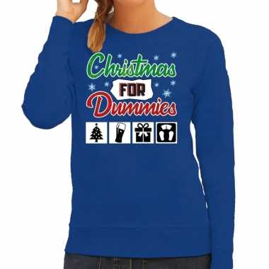 Foute kersttrui christmas for dummies blauw voor dames