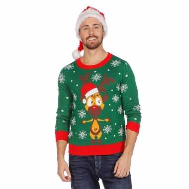 Groene kersttrui met rendier voor heren