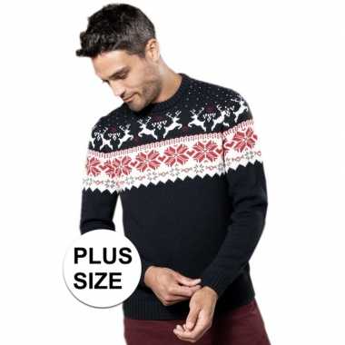 Grote maten foute gebreide kersttrui navy/wit nordic print