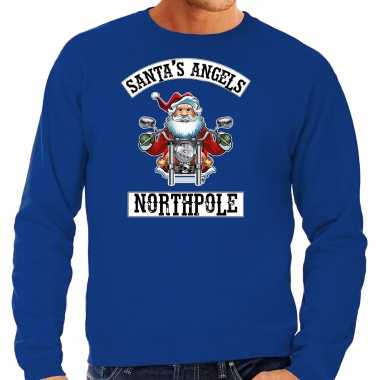 Grote maten foute kersttrui / kerstkleding santas angels northpole blauw voor heren