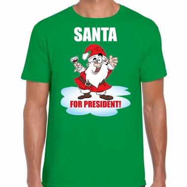 Santa for president kerst t shirt / kerstkleding groen voor heren
