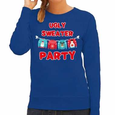 Ugly sweater party kerstsweater / kerstkleding blauw voor dames