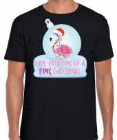 Flamingo kerstbal shirt kerstkleding i am dreaming of a pink christmas zwart voor heren