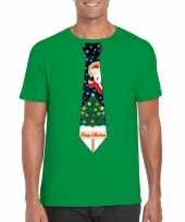 Fout kerst t-shirt groen met kerstboom stropdas voor heren
