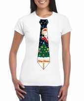 Fout kerst t-shirt wit met kerstboom stropdas voor dames