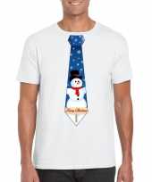 Fout kerst t-shirt wit met sneeuwpop stropdas voor heren