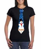 Fout kerst t-shirt zwart met sneeuwpop stropdas voor dames