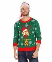 Groene kersttrui met rendier voor heren