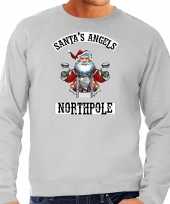 Grote maten foute kersttrui kerstkleding santas angels northpole grijs voor heren